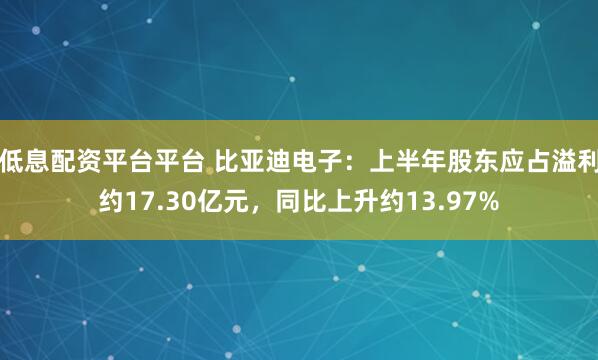 低息配资平台平台 比亚迪电子：上半年股东应占溢利约17.30亿元，同比上升约13.97%