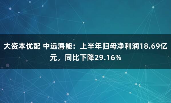 大资本优配 中远海能：上半年归母净利润18.69亿元，同比下降29.16%