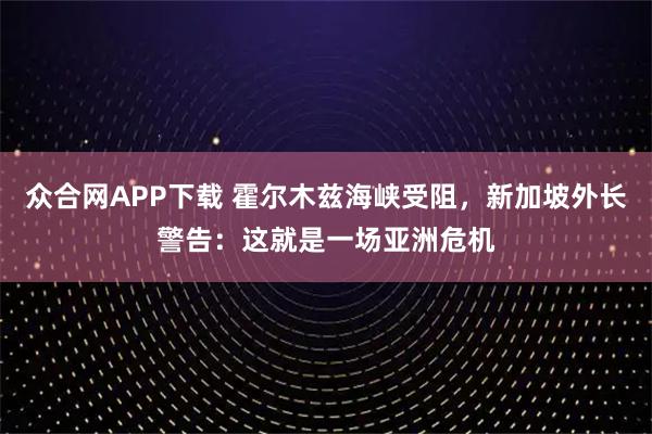 众合网APP下载 霍尔木兹海峡受阻，新加坡外长警告：这就是一场亚洲危机